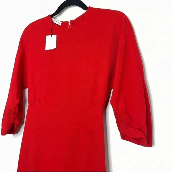 Mango Midi Casual Red 3/4 Sleeve Round Neckline Straight Hem Dress  Size XS - Picture 11 of 12